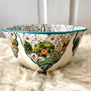 Anthropologie Floral Bowl with Blue and Green Accents